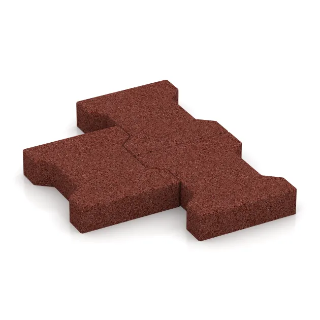 Großaufnahme vom Verbindungssystem von WARCO-Boden 4460 - Rubber H-block paving im Farbdesign Brick red. Abmessungen 200 x 165 x 43 mm.
