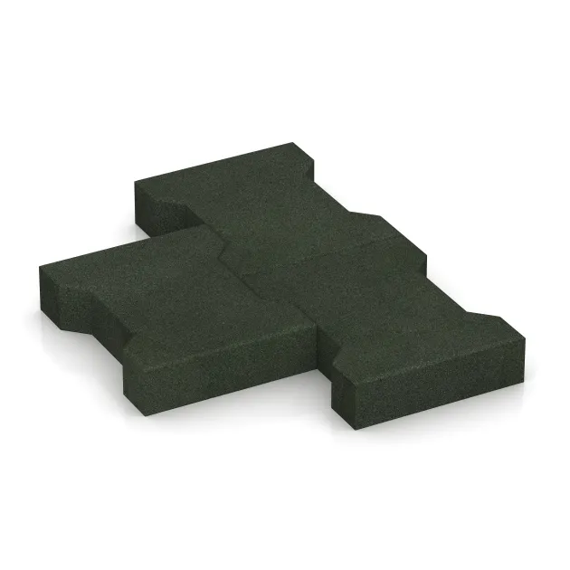Großaufnahme vom Verbindungssystem von WARCO-Boden 5267 - Rubber H-block paving im Farbdesign Grass Green. Abmessungen 200 x 165 x 43 mm.