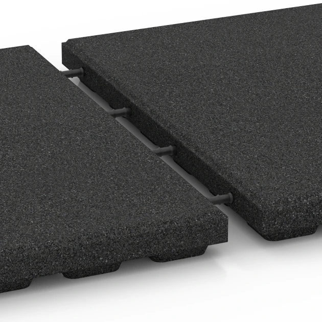 Großaufnahme vom Verbindungssystem von WARCO-Boden 6131 - Playground safety tile – CFH 125 cm im Farbdesign Anthracite. Abmessungen 50 x 50 x 4 cm.