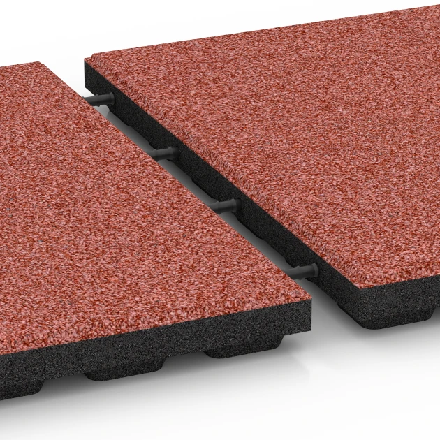 Großaufnahme vom Verbindungssystem von WARCO-Boden 6132 - Playground safety tile – CFH 125 cm im Farbdesign Tomato red. Abmessungen 50 x 50 x 4 cm.