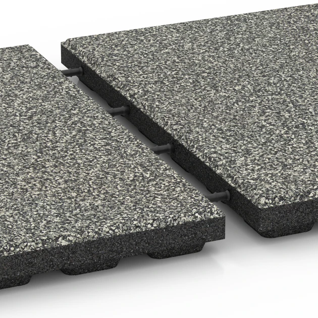 Großaufnahme vom Verbindungssystem von WARCO-Boden 6423 - Playground safety tile – CFH 120 cm im Farbdesign Grey Granite. Abmessungen 50 x 50 x 4 cm.