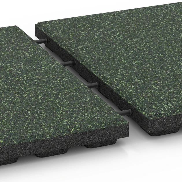 Großaufnahme vom Verbindungssystem von WARCO-Boden 6424 - Playground safety tile – CFH 120 cm im Farbdesign English Lawn. Abmessungen 50 x 50 x 4 cm.