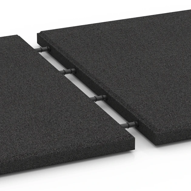 Großaufnahme vom Verbindungssystem von WARCO-Boden 6287 - Playground Safety Tiles im Farbdesign Anthracite. Abmessungen 50 x 50 x 3 cm.