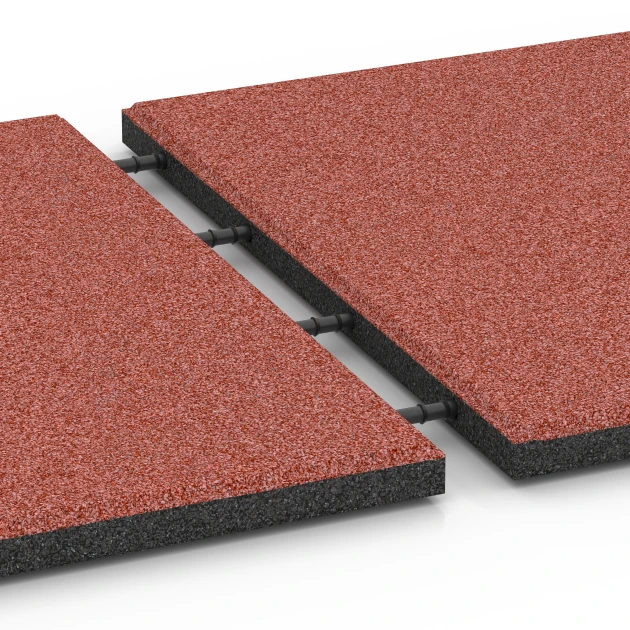 Großaufnahme vom Verbindungssystem von WARCO-Boden 6179 - Terrace Tile Classic im Farbdesign Tomato red. Abmessungen 50 x 50 x 3 cm.