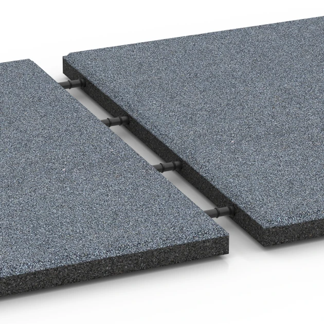 Großaufnahme vom Verbindungssystem von WARCO-Boden 6130 - Playground safety tile – CFH 95 cm im Farbdesign Graphite grey. Abmessungen 50 x 50 x 3 cm.