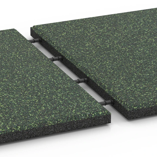 Großaufnahme vom Verbindungssystem von WARCO-Boden 6415 - Playground safety tile – CFH 90 cm im Farbdesign English Lawn. Abmessungen 50 x 50 x 3 cm.