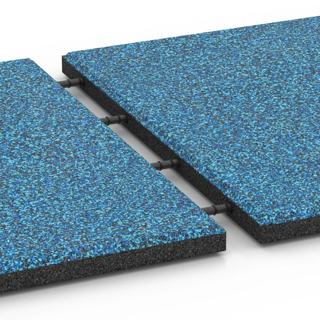 Großaufnahme vom Verbindungssystem von WARCO-Boden 6420 - EPDM Playground Safety Tile – 90 cm im Farbdesign Atlantic. Abmessungen 50 x 50 x 3 cm | 0,25 m².