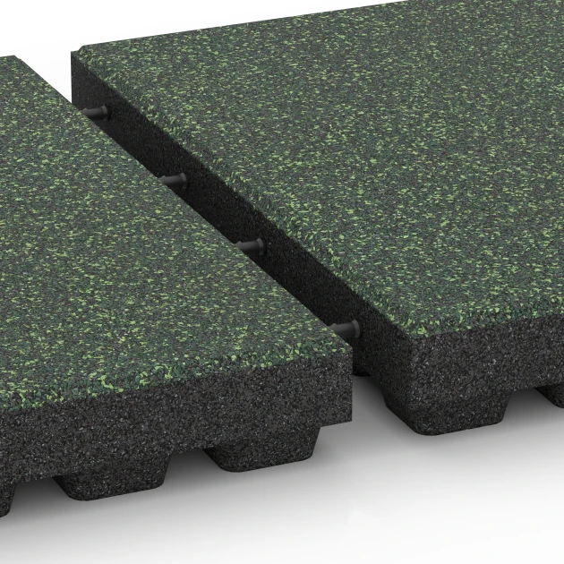 Großaufnahme vom Verbindungssystem von WARCO-Boden 6442 - Playground safety tile – CFH 210 cm im Farbdesign English Lawn. Abmessungen 50 x 50 x 7 cm.