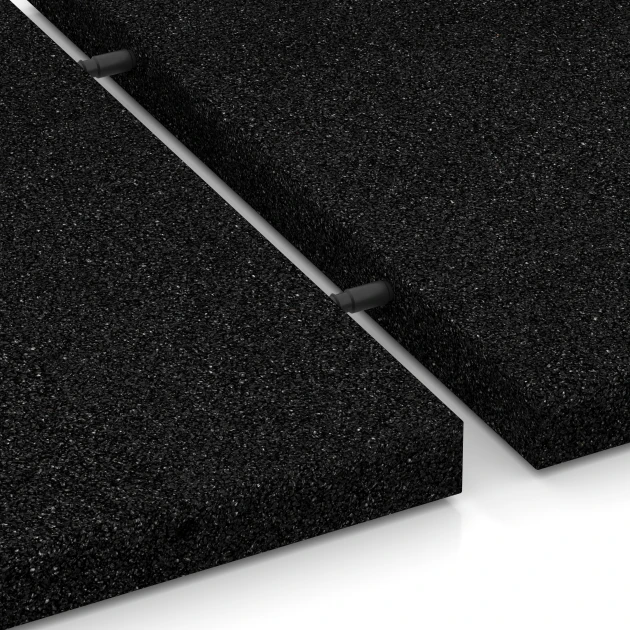 Großaufnahme vom Verbindungssystem von WARCO-Boden 6169 - Playground Safety Tiles im Farbdesign Anthracite. Abmessungen 50 x 50 x 4 cm.