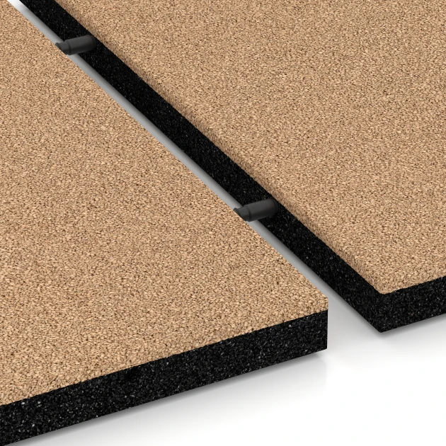 Großaufnahme vom Verbindungssystem von WARCO-Boden 6222 - Playground Safety Tiles im Farbdesign Sand beige. Abmessungen 50 x 50 x 4 cm.