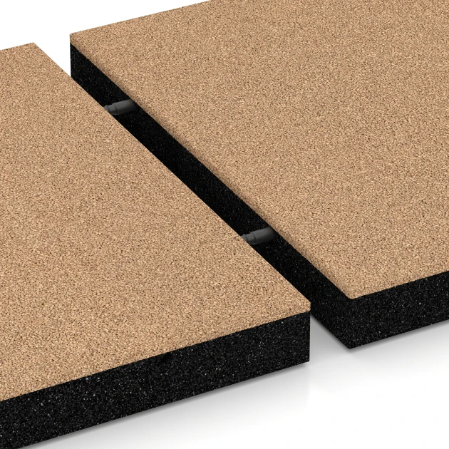 Großaufnahme vom Verbindungssystem von WARCO-Boden 6270 - Playground Safety Tile – 180 cm im Farbdesign Sand beige. Abmessungen 50 x 50 x 6 cm.