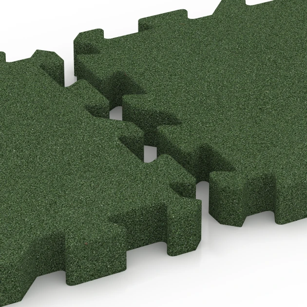 Großaufnahme vom Verbindungssystem von WARCO-Boden 6407 - Playground Safety Tile – 220 cm im Farbdesign Grass green. Abmessungen 50 x 50 x 6 cm | 0,25 m².