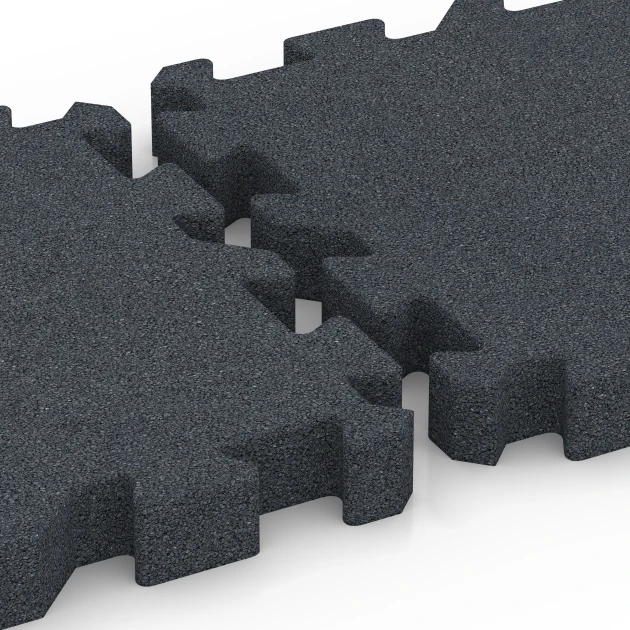 Großaufnahme vom Verbindungssystem von WARCO-Boden 6319 - Interlocking playground safety tile im Farbdesign Slate grey. Abmessungen 50 x 50 x 6 cm | 0,25 m².