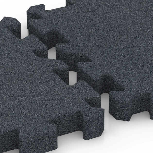 Großaufnahme vom Verbindungssystem von WARCO-Boden 6317 - Interlocking playground safety tile im Farbdesign Slate grey. Abmessungen 50 x 50 x 5 cm | 0,25 m².