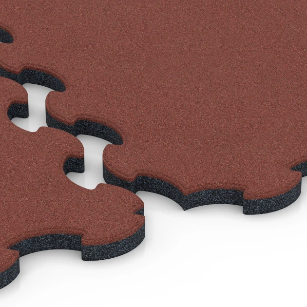 Großaufnahme vom Verbindungssystem von WARCO-Boden 6392 - Stallmatte Puzzle im Farbdesign Brick red. Abmessungen 102,5 x 102,5 x 3 cm | 1,05 m².