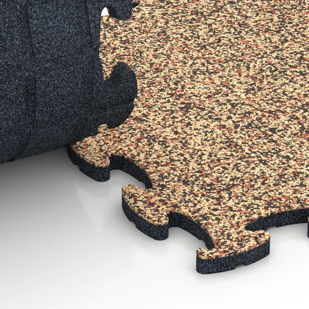 Großaufnahme vom Verbindungssystem von WARCO-Boden 6826 - Fitness Active Floor System im Farbdesign Terracotta. Abmessungen 44,6 x 44,6 x 1,8 cm.