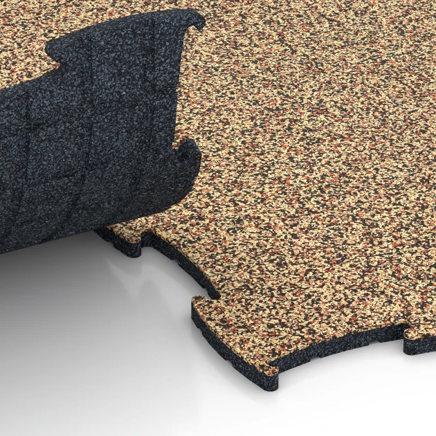 Großaufnahme vom Verbindungssystem von WARCO-Boden 6835 - Fitness Active Floor System im Farbdesign Terracotta. Abmessungen 97,1 x 97,1 × 1,8 cm.