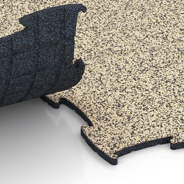 Großaufnahme vom Verbindungssystem von WARCO-Boden 6811 - Dog Agility Flooring im Farbdesign Travertine. Abmessungen 97,1 x 97,1 × 1,8 cm.