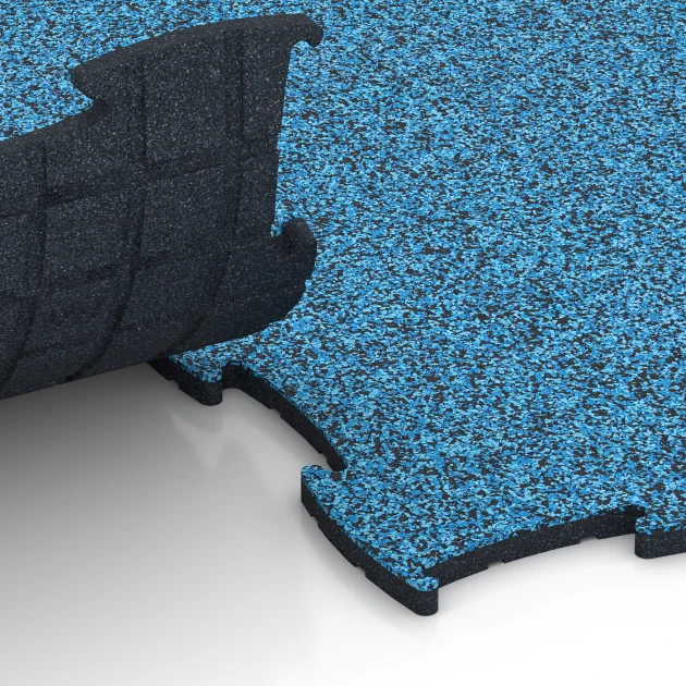 Großaufnahme vom Verbindungssystem von WARCO-Boden 6929 - Exhibition Click Floor Tile im Farbdesign Atlantic. Abmessungen 97,1 x 97,1 × 1,8 cm.
