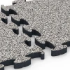 Großaufnahme vom Verbindungssystem von WARCO-Boden 6878 - Fitness Max Floor System im Farbdesign Grey Granite. Abmessungen 44,6 x 44,6 × 2,8 cm.