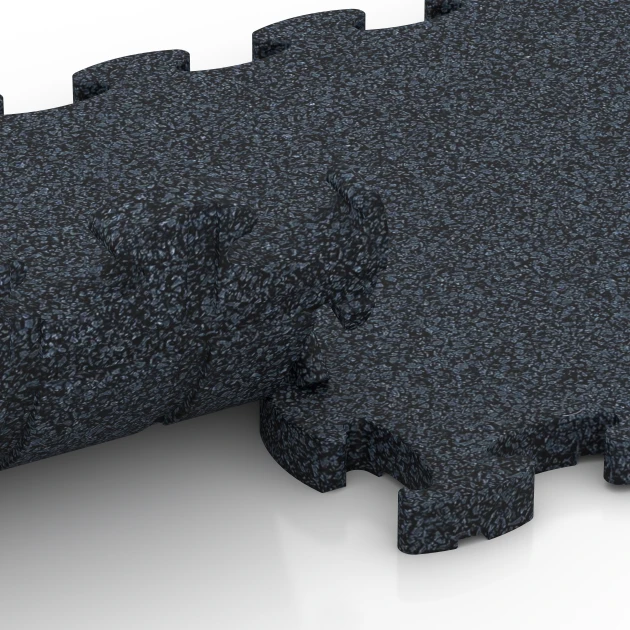 Großaufnahme vom Verbindungssystem von WARCO-Boden 6958 - Fitness Premium Gym Flooring im Farbdesign Anthracite. Abmessungen 28,9 x 28,9 x 1,8 cm.