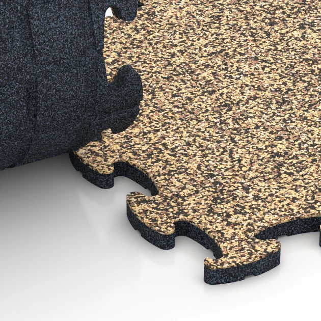 Großaufnahme vom Verbindungssystem von WARCO-Boden 6822 - Stone Carpet Click Tile im Farbdesign Rattan. Abmessungen 28,9 x 28,9 x 1,8 cm.