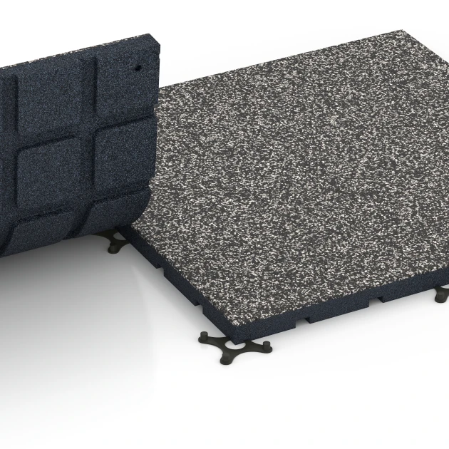 Großaufnahme vom Verbindungssystem von WARCO-Boden 7132 - Outdoor Gym Flooring im Farbdesign Dark grey granite. Abmessungen 60 x 60 x 3 cm | 0,36 m².