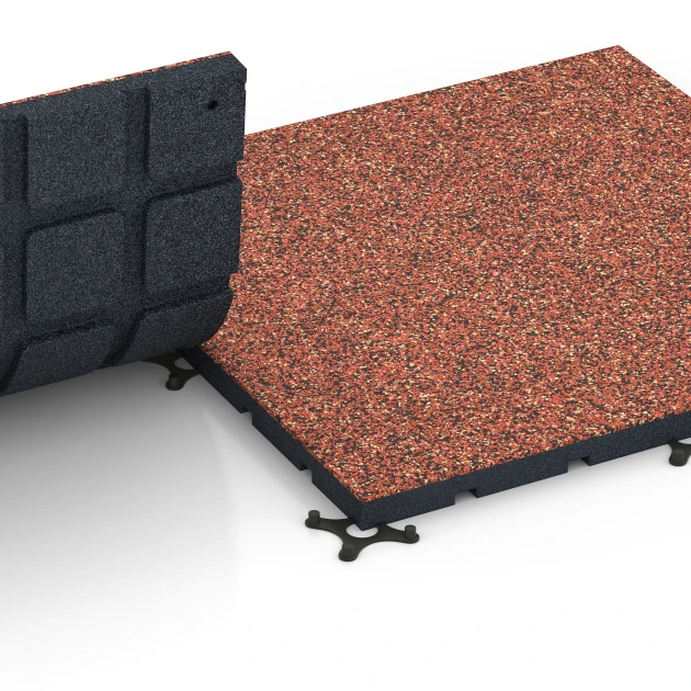 Großaufnahme vom Verbindungssystem von WARCO-Boden 7136 - Outdoor Gym Flooring im Farbdesign Embers. Abmessungen 60 x 60 x 3 cm | 0,36 m².