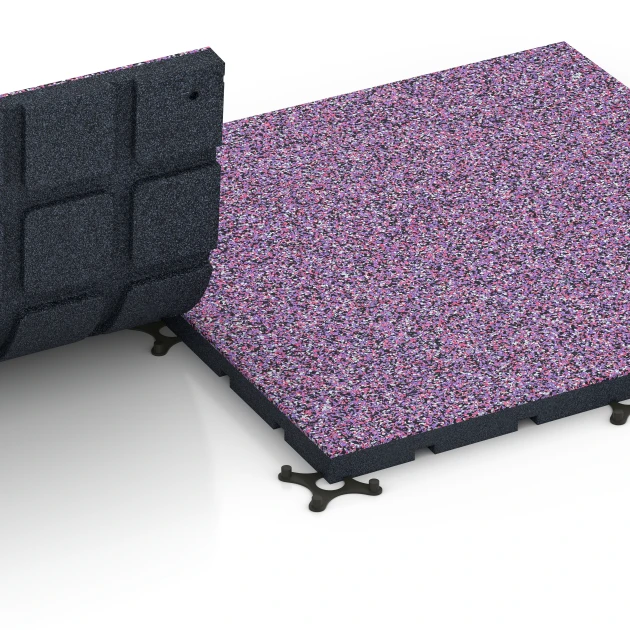 Großaufnahme vom Verbindungssystem von WARCO-Boden 7137 - Outdoor Gym Flooring im Farbdesign Lavender. Abmessungen 60 x 60 x 3 cm | 0,36 m².