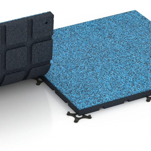 Großaufnahme vom Verbindungssystem von WARCO-Boden 7139 - Outdoor Gym Flooring im Farbdesign Atlantic. Abmessungen 60 x 60 x 3 cm | 0,36 m².