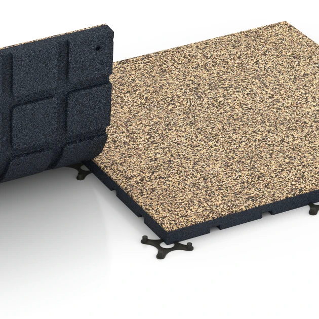 Großaufnahme vom Verbindungssystem von WARCO-Boden 7140 - Outdoor Gym Flooring im Farbdesign Rattan. Abmessungen 60 x 60 x 3 cm | 0,36 m².