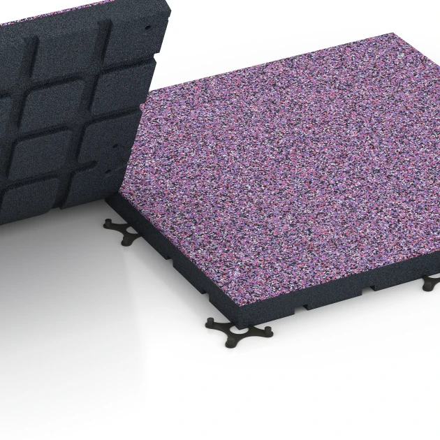 Großaufnahme vom Verbindungssystem von WARCO-Boden 7146 - Outdoor Gym Flooring im Farbdesign Lavender. Abmessungen 60 x 60 x 4 cm | 0,36 m².