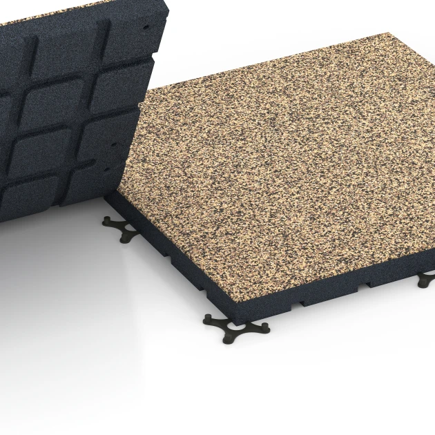 Großaufnahme vom Verbindungssystem von WARCO-Boden 7149 - Outdoor Gym Flooring im Farbdesign Rattan. Abmessungen 60 x 60 x 4 cm | 0,36 m².