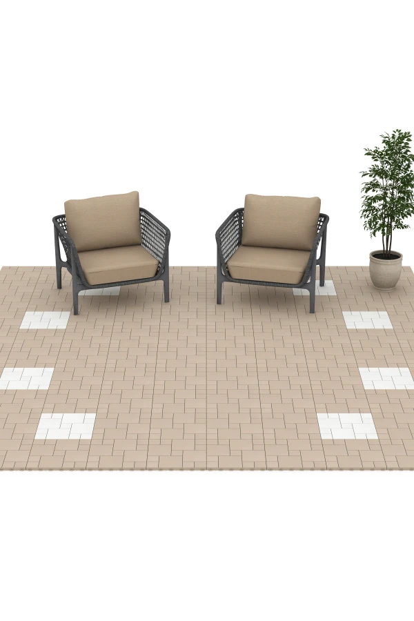 Beispielhafte Verlegung für den Artikel 6333 von WARCO - Block Pattern – Deck Tile, Farbton Chalk in der Abmessung 38,5 x 38,5 x 2 cm.