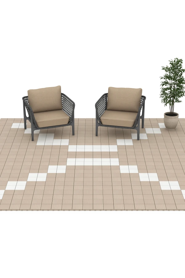 Beispielhafte Verlegung für den Artikel 6353 von WARCO - Mosaic – Deck Tile, Farbton Chalk in der Abmessung 30 x 30 x 2 cm.