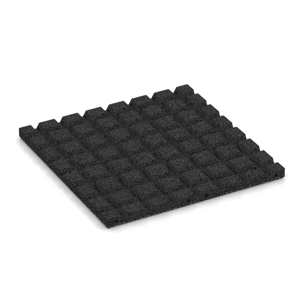 Aufsicht auf die Unterseite, also die Bodenseite von WARCO-Formteil 5331 - Playground safety tile im Format 500 x 500 x 30 mm.