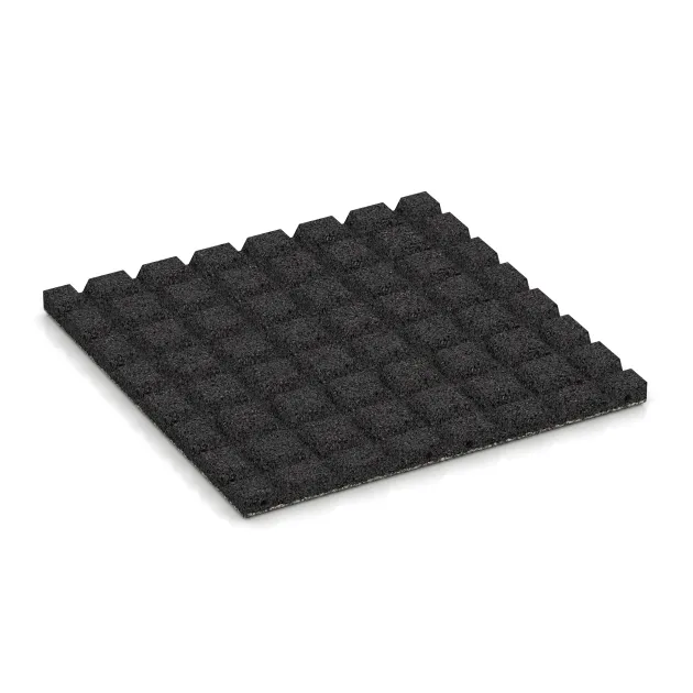 Aufsicht auf die Unterseite, also die Bodenseite von WARCO-Formteil 5327 - Playground safety tile im Format 500 x 500 x 30 mm.