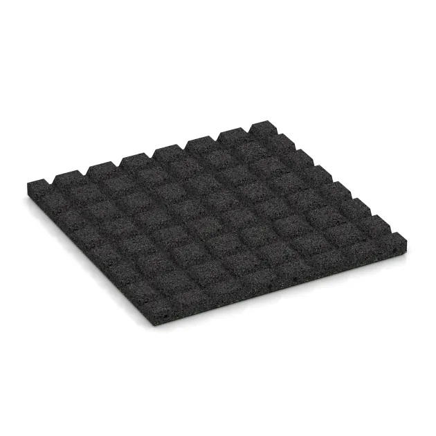 Aufsicht auf die Unterseite, also die Bodenseite von WARCO-Formteil 5330 - Playground safety tile im Format 500 x 500 x 30 mm.