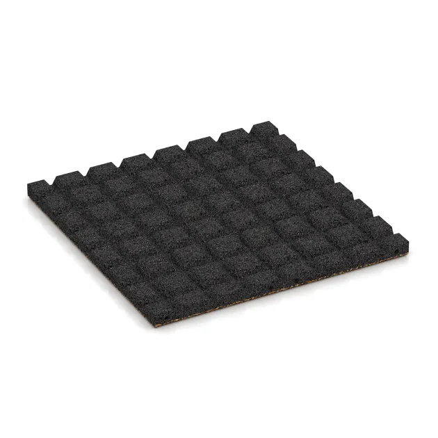 Aufsicht auf die Unterseite, also die Bodenseite von WARCO-Formteil 5322 - Playground safety tile im Format 500 x 500 x 30 mm.