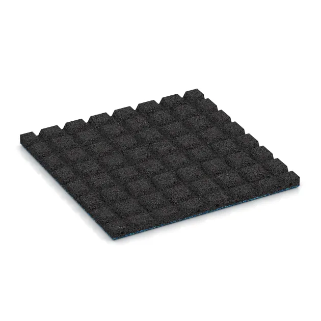 Aufsicht auf die Unterseite, also die Bodenseite von WARCO-Formteil 5333 - Playground safety tile im Format 500 x 500 x 30 mm.