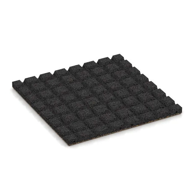 Aufsicht auf die Unterseite, also die Bodenseite von WARCO-Formteil 5324 - Playground safety tile im Format 500 x 500 x 30 mm.