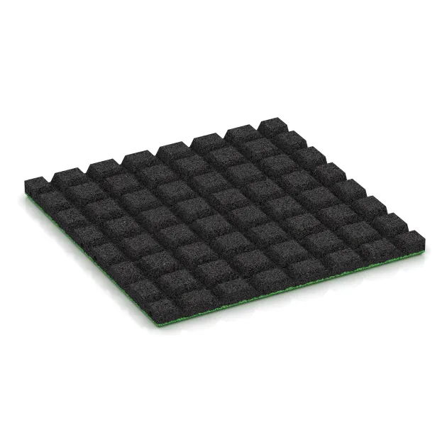 Aufsicht auf die Unterseite, also die Bodenseite von WARCO-Formteil 0545 - Playground safety tile im Format 500 x 500 x 30 mm.