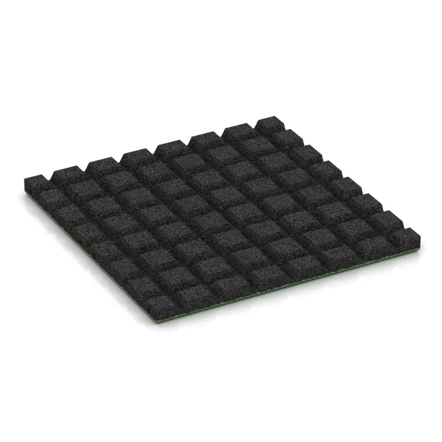 Aufsicht auf die Unterseite, also die Bodenseite von WARCO-Formteil 0547 - Playground safety tile im Format 500 x 500 x 30 mm.