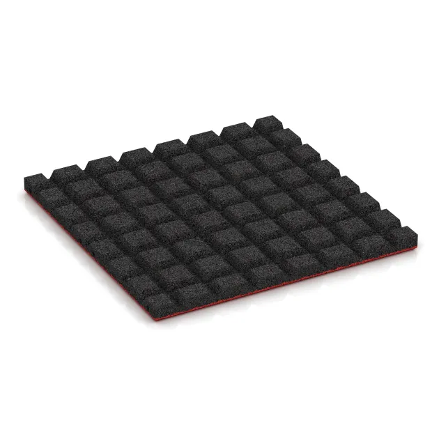 Aufsicht auf die Unterseite, also die Bodenseite von WARCO-Formteil 5474 - Playground Safety Tile 3 cm - EN 1177 ≤ 100 cm im Format 500 x 500 x 30 mm.
