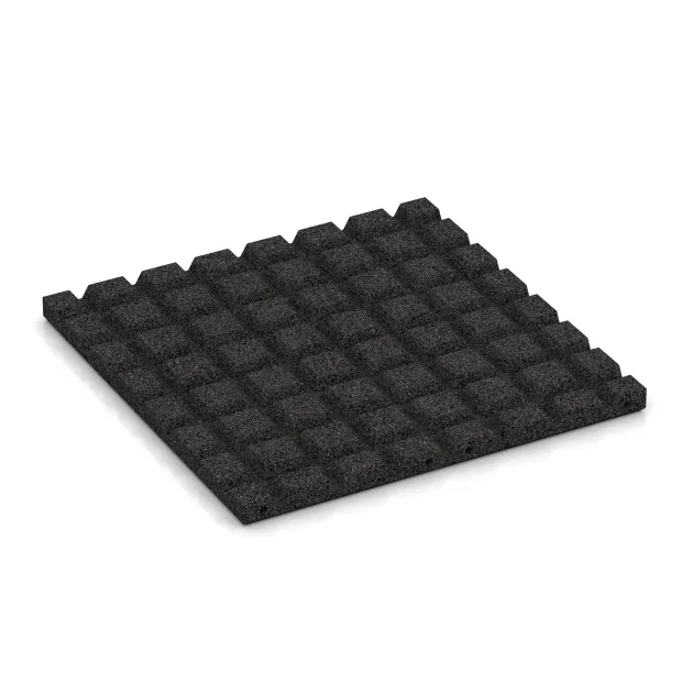 Aufsicht auf die Unterseite, also die Bodenseite von WARCO-Formteil 5462 - Playground Safety Tile 3 cm - EN 1177 ≤ 100 cm im Format 500 x 500 x 30 mm.