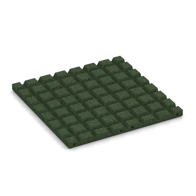Aufsicht auf die Unterseite, also die Bodenseite von WARCO-Formteil 0576 - Playground safety tile im Format 500 x 500 x 30 mm.