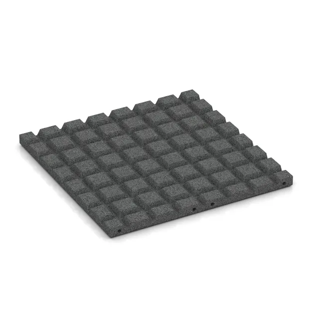 Aufsicht auf die Unterseite, also die Bodenseite von WARCO-Formteil 0577 - Playground safety tile im Format 500 x 500 x 30 mm.