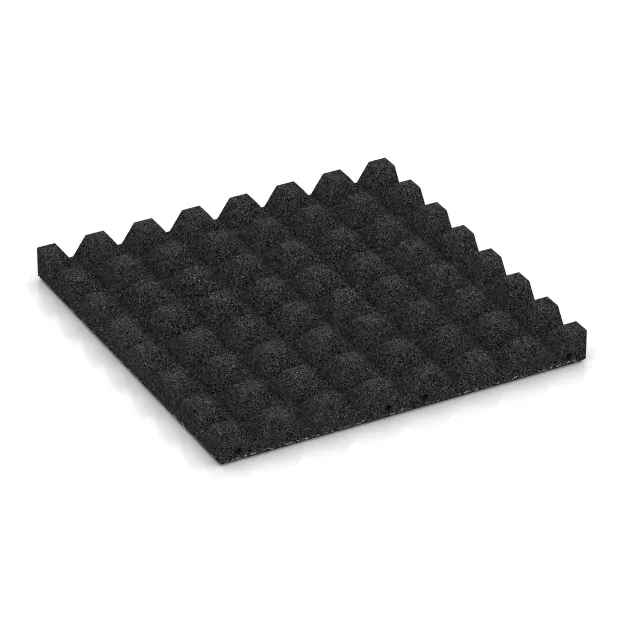 Aufsicht auf die Unterseite, also die Bodenseite von WARCO-Formteil 5542 - Playground Safety Tile 4.5 cm - EN 1177 ≤ 135 cm im Format 500 x 500 x 45 mm.