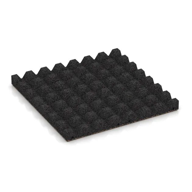 Aufsicht auf die Unterseite, also die Bodenseite von WARCO-Formteil 0645 - Playground safety tile im Format 500 x 500 x 45 mm.