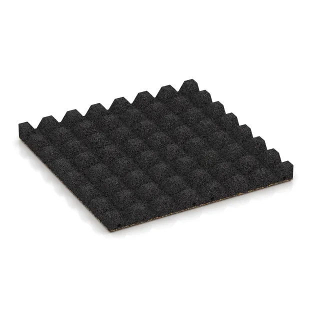 Aufsicht auf die Unterseite, also die Bodenseite von WARCO-Formteil 5555 - Playground Safety Tile 4.5 cm - EN 1177 ≤ 135 cm im Format 500 x 500 x 45 mm.